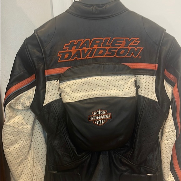Harley-Davidson Black and Cream Leather Jacket with Orange Accents - Picture 3 of 5